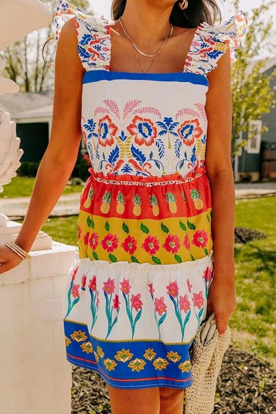 Sugarlips olympia floral ruffle tiered mini dress medium